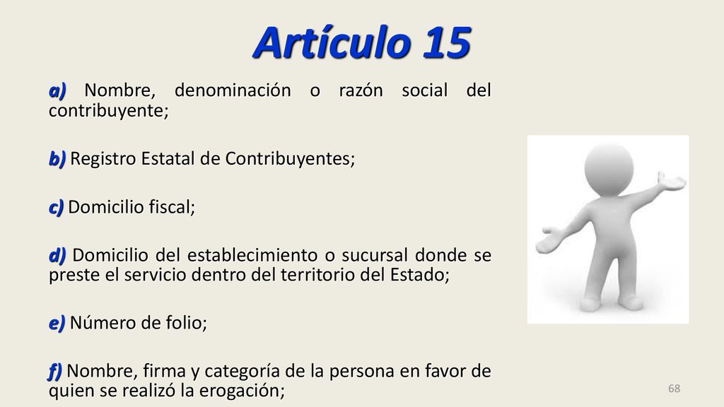 Artículo 15 a) Nombre, denominación o razón social del contribuyente;