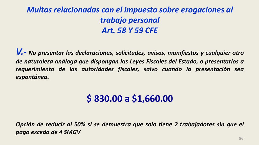 Multas relacionadas con el impuesto sobre erogaciones al trabajo personal Art. 58 Y 59 CFE