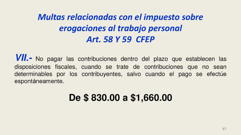 Multas relacionadas con el impuesto sobre erogaciones al trabajo personal Art. 58 Y 59 CFEP