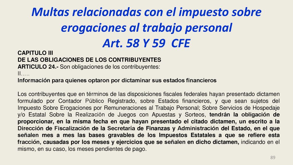 Multas relacionadas con el impuesto sobre erogaciones al trabajo personal Art. 58 Y 59 CFE