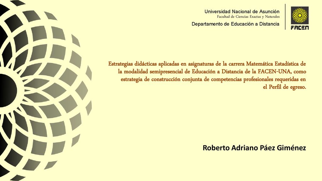 Estrategias didácticas aplicadas en asignaturas de la carrera Matemática Estadística de la modalidad semipresencial de Educación a Distancia de la FACEN-UNA, como estrategia de construcción conjunta de competencias profesionales requeridas en el Perfil de egreso.