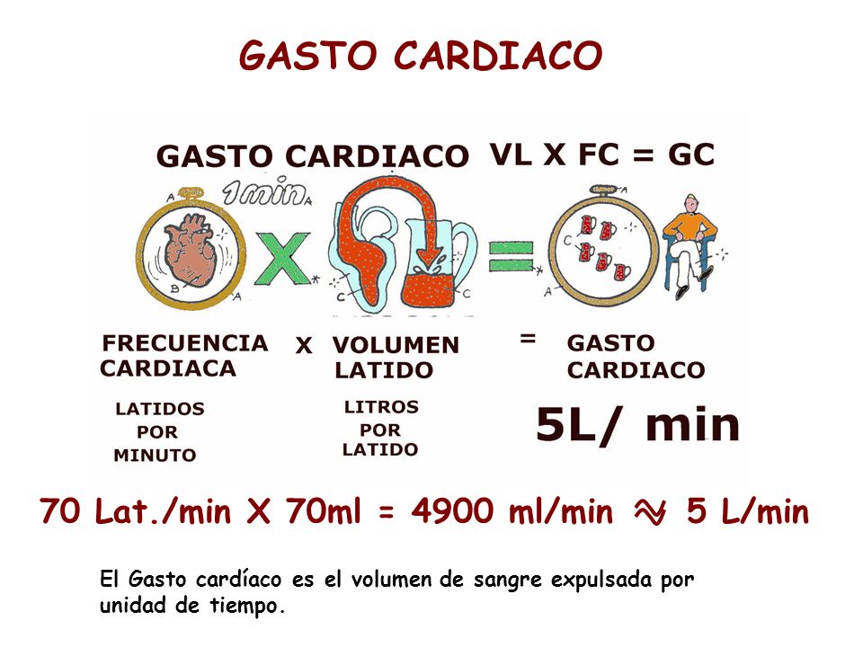 GASTO CARDIACO 70 Lat./min X 70ml = 4900 ml/min 5 L/min