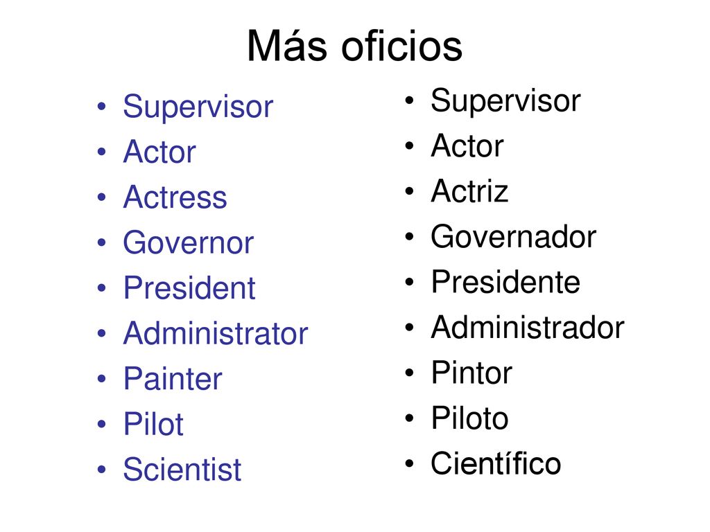 Más oficios Supervisor Supervisor Actor Actor Actriz Actress