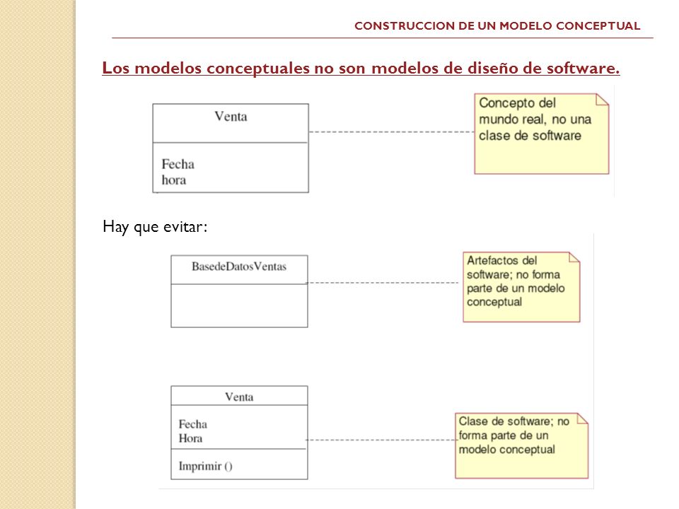Los modelos conceptuales no son modelos de diseño de software.