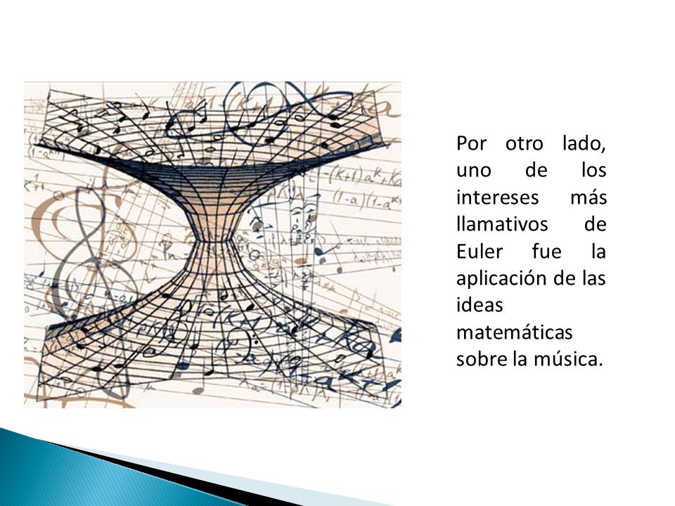 Por otro lado, uno de los intereses más llamativos de Euler fue la aplicación de las ideas matemáticas sobre la música.