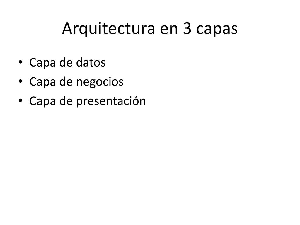 Arquitectura en 3 capas Capa de datos Capa de negocios