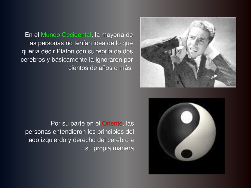 En el Mundo Occidental, la mayoría de las personas no tenían idea de lo que quería decir Platón con su teoría de dos cerebros y básicamente la ignoraron por cientos de años o más.