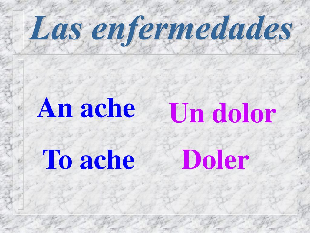 Las enfermedades An ache Un dolor To ache Doler