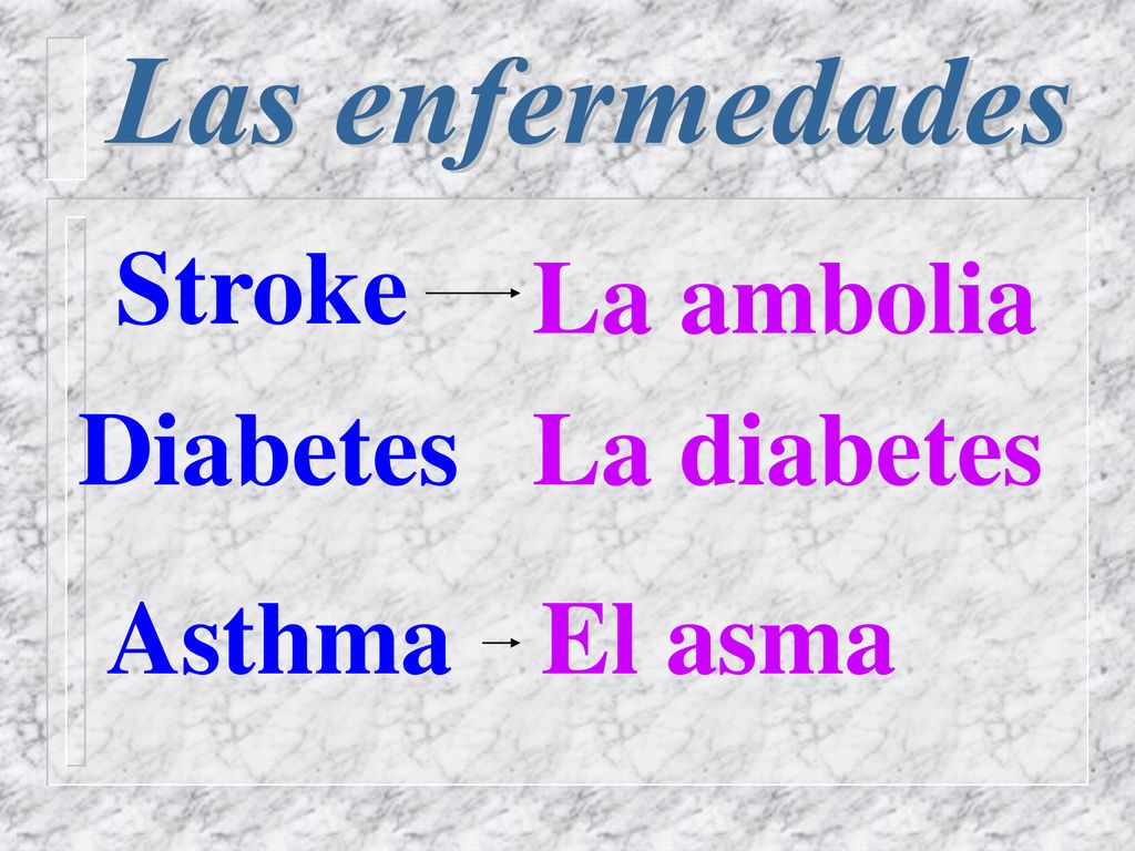 Las enfermedades Stroke La ambolia Diabetes La diabetes Asthma El asma