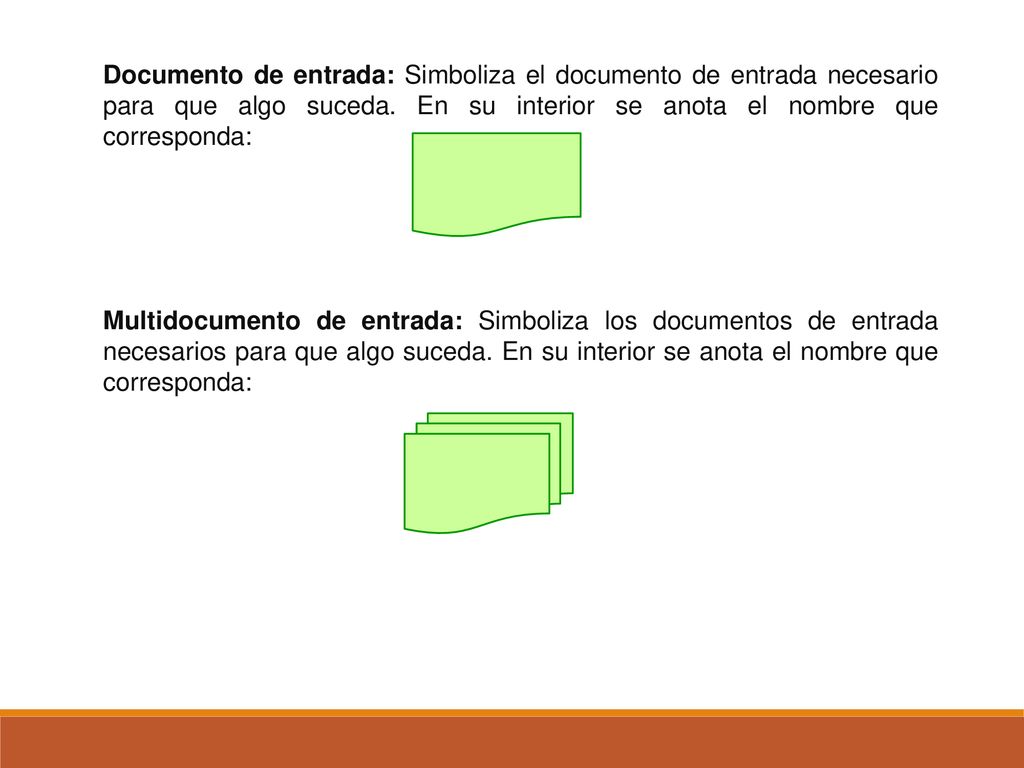 Documento de entrada: Simboliza el documento de entrada necesario para que algo suceda. En su interior se anota el nombre que corresponda: