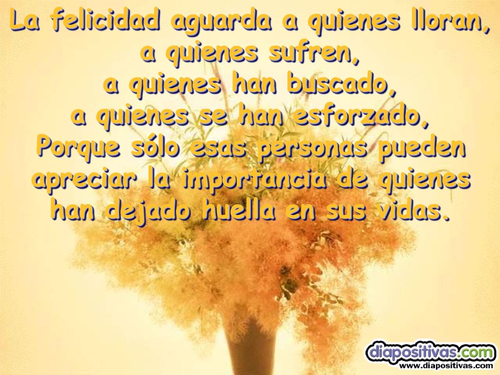 La felicidad aguarda a quienes lloran, a quienes se han esforzado,