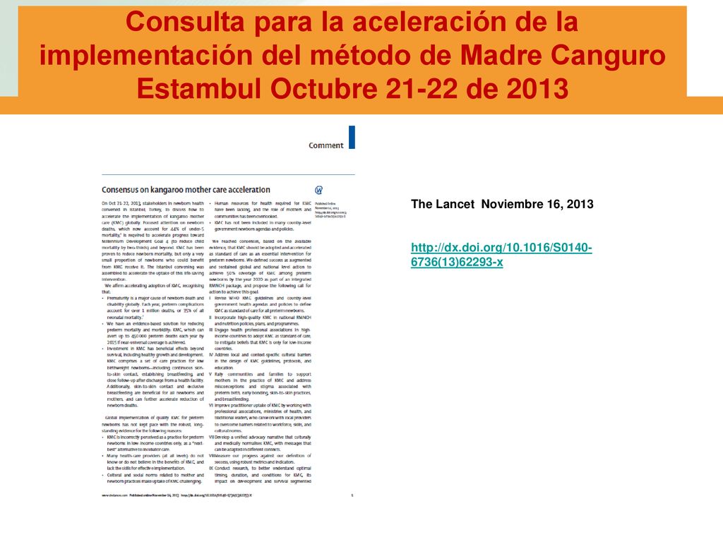Consulta para la aceleración de la implementación del método de Madre Canguro Estambul Octubre de 2013