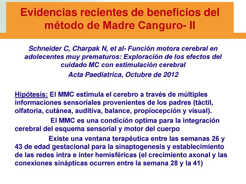 Evidencias recientes de beneficios del método de Madre Canguro- II