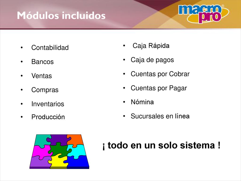 Módulos incluidos ¡ todo en un solo sistema ! Caja Rápida Contabilidad