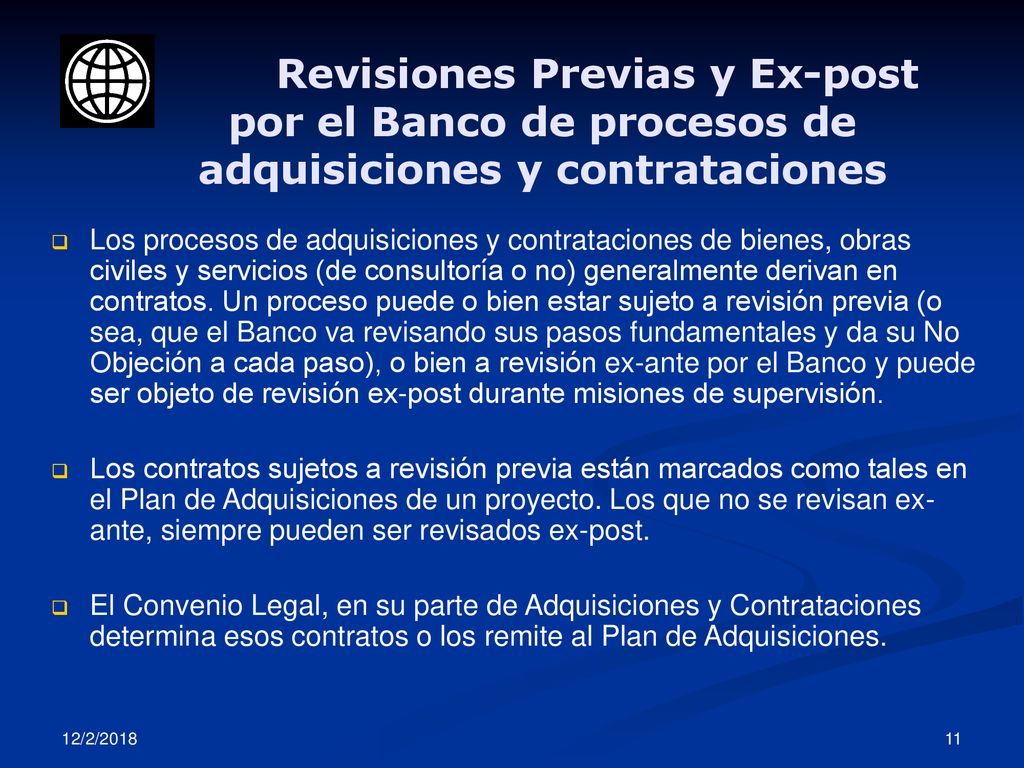 Revisiones Previas y Ex-post por el Banco de procesos de adquisiciones y contrataciones