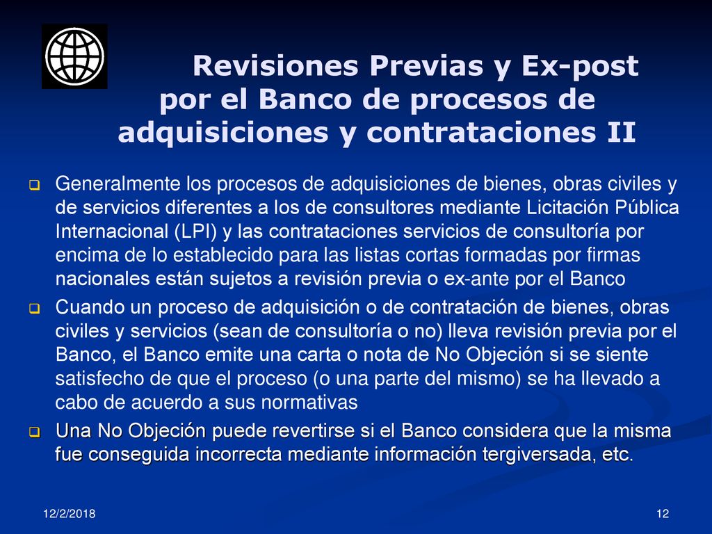Revisiones Previas y Ex-post por el Banco de procesos de adquisiciones y contrataciones II