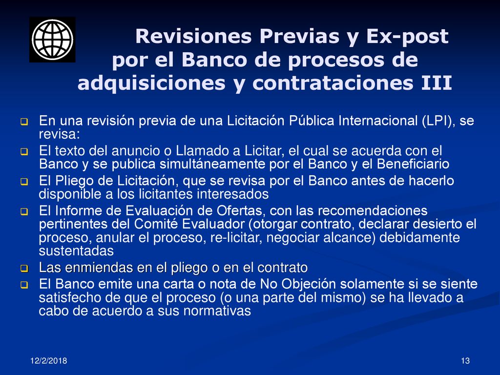 Revisiones Previas y Ex-post por el Banco de procesos de adquisiciones y contrataciones III