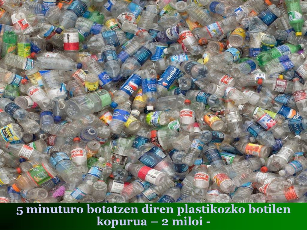 5 minuturo botatzen diren plastikozko botilen kopurua – 2 miloi -