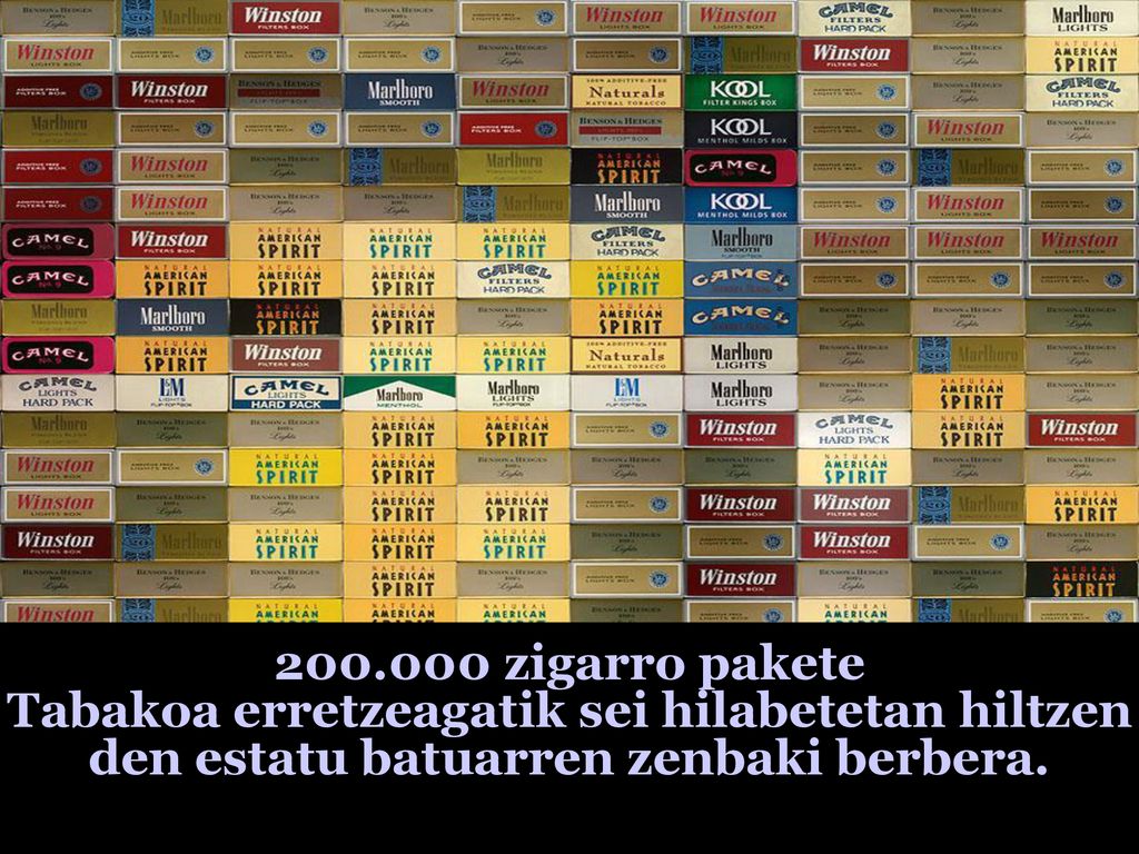 zigarro pakete Tabakoa erretzeagatik sei hilabetetan hiltzen den estatu batuarren zenbaki berbera.