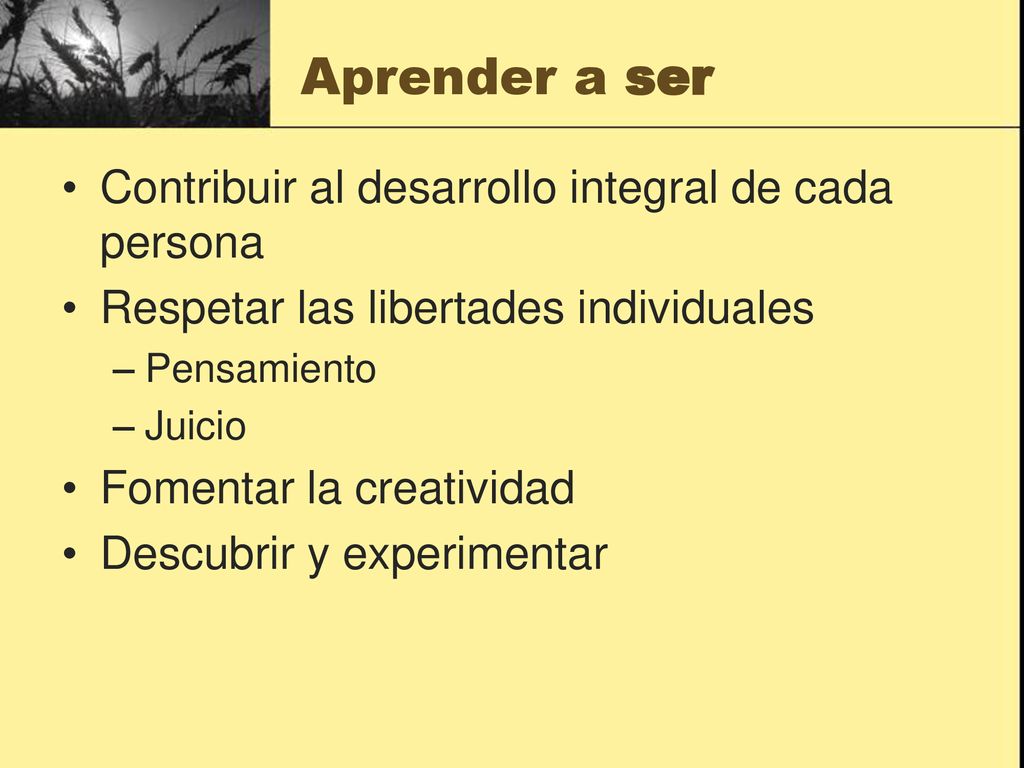 Aprender a ser Contribuir al desarrollo integral de cada persona
