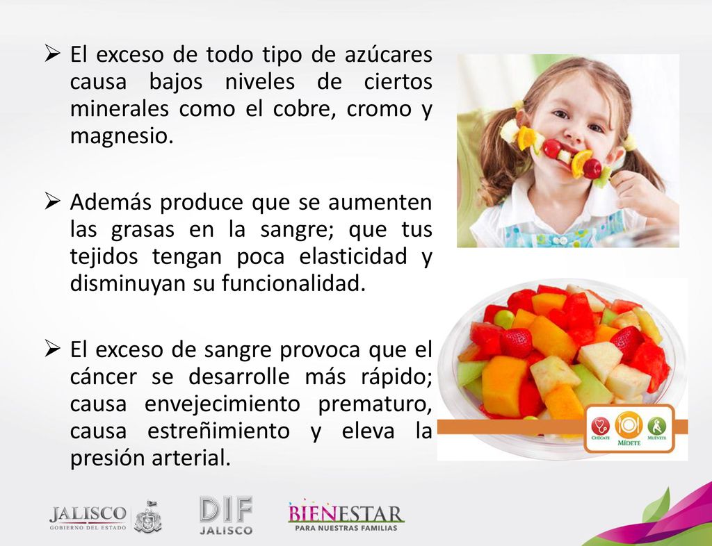 El exceso de todo tipo de azúcares causa bajos niveles de ciertos minerales como el cobre, cromo y magnesio.