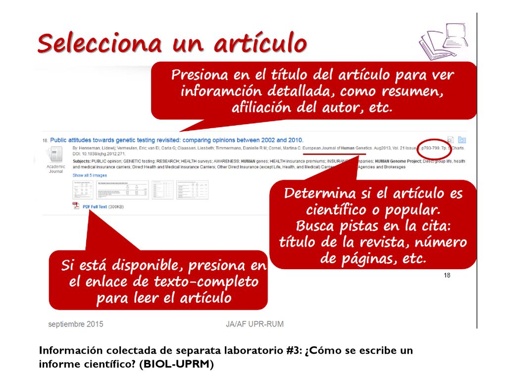 Información colectada de separata laboratorio #3: ¿Cómo se escribe un informe científico.