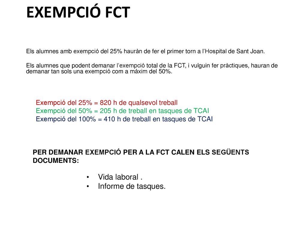 Per demanar exempció per a la fct calen els següents documents: