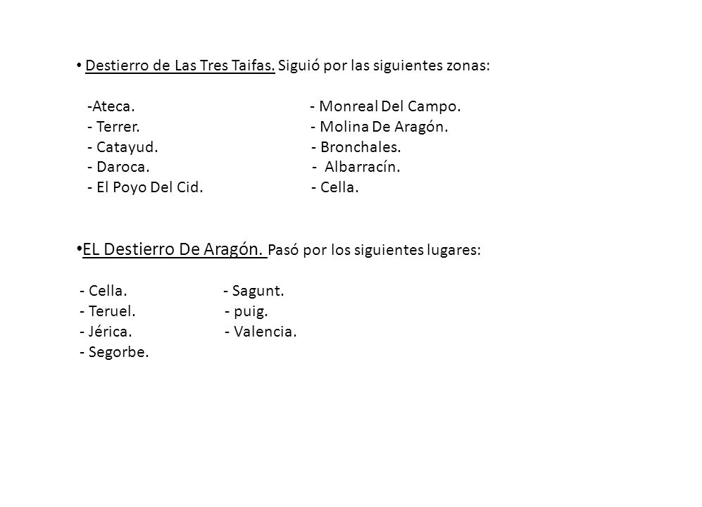 EL Destierro De Aragón. Pasó por los siguientes lugares: