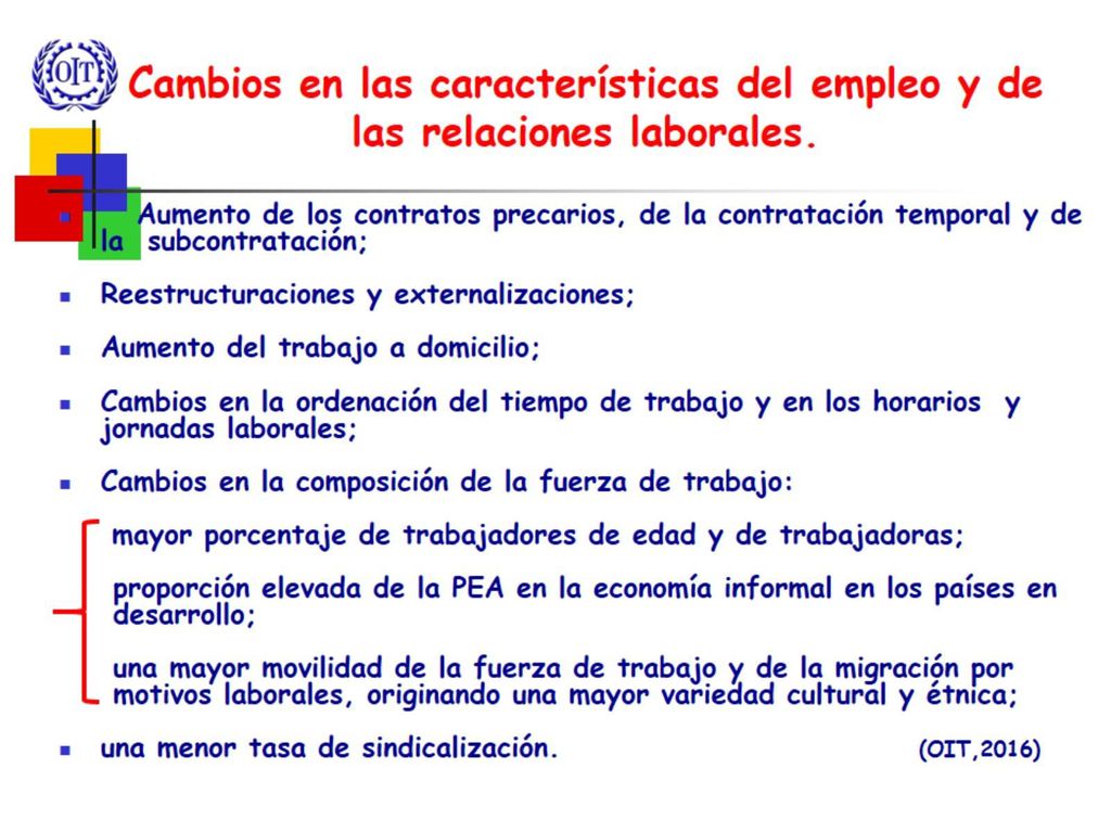 Cambios en las características del empleo y de las relaciones laborales.