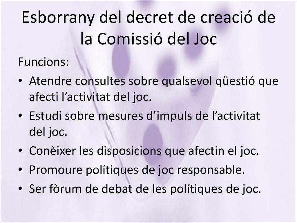 Esborrany del decret de creació de la Comissió del Joc