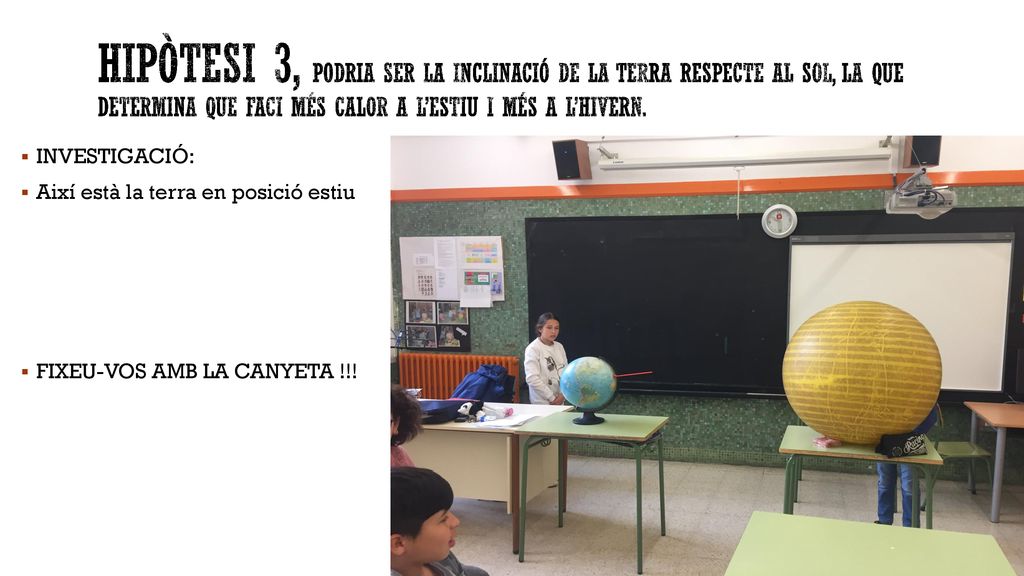 HIPÒTESI 3, podria ser la inclinació de la terra respecte al sol, la que determina que faci més calor a l’estiu i més a l’hivern.