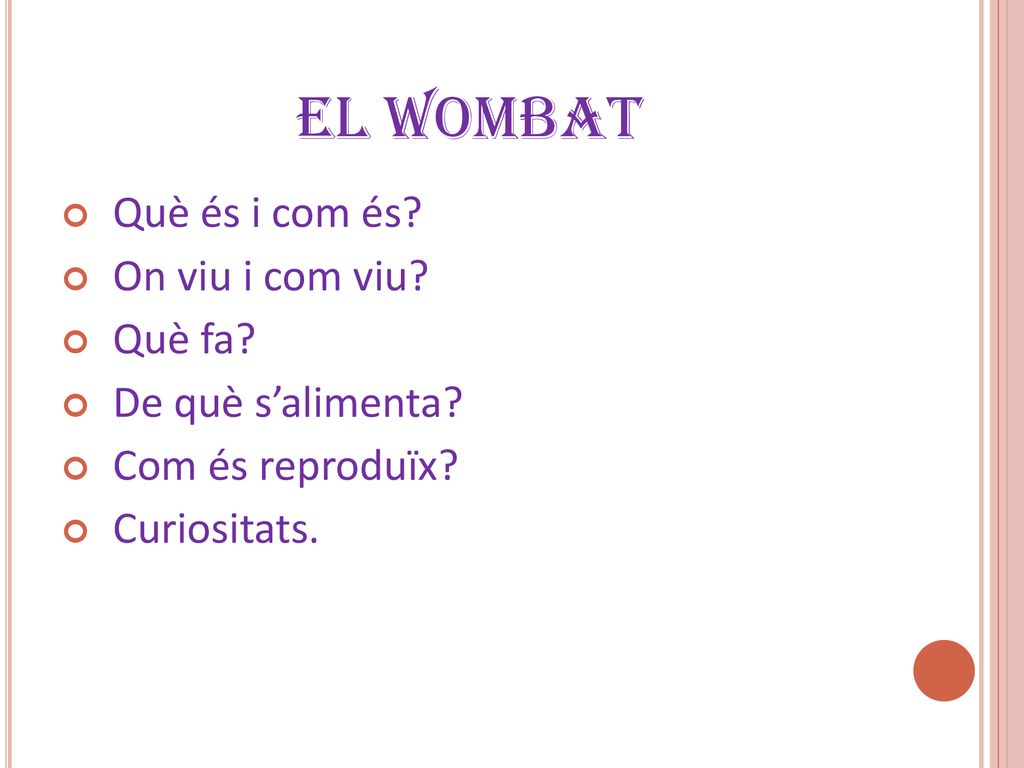 EL WOMBAT Què és i com és On viu i com viu Què fa