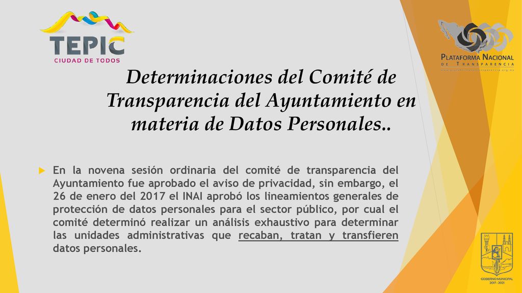 Determinaciones del Comité de Transparencia del Ayuntamiento en materia de Datos Personales..