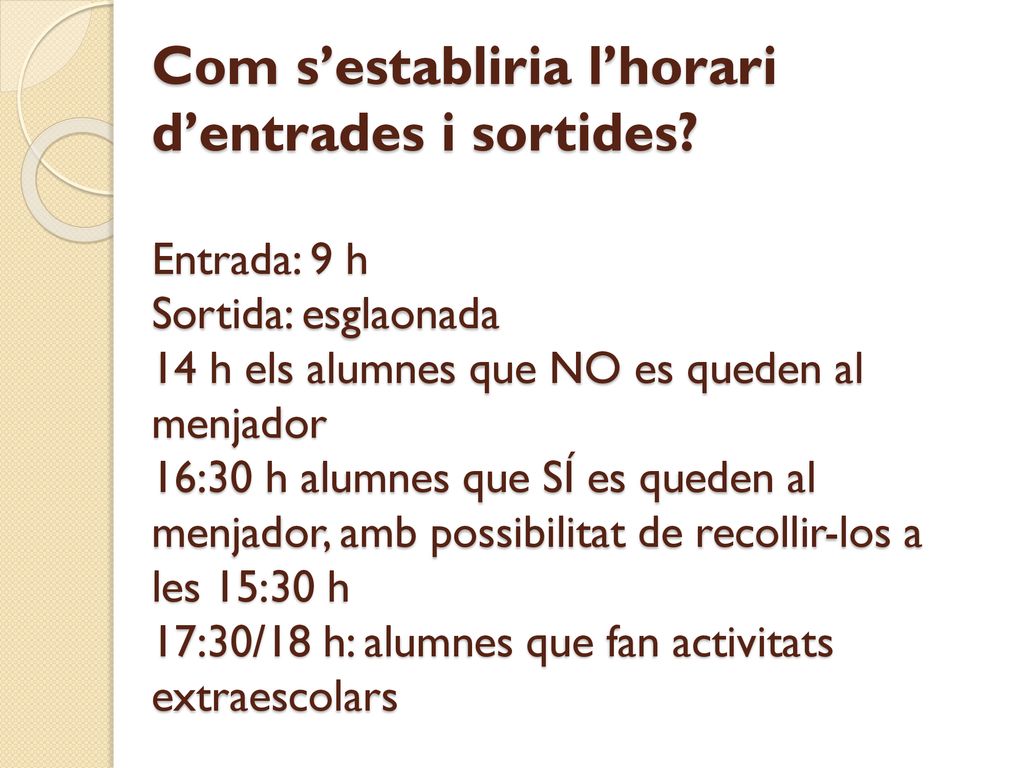 Com s’establiria l’horari d’entrades i sortides