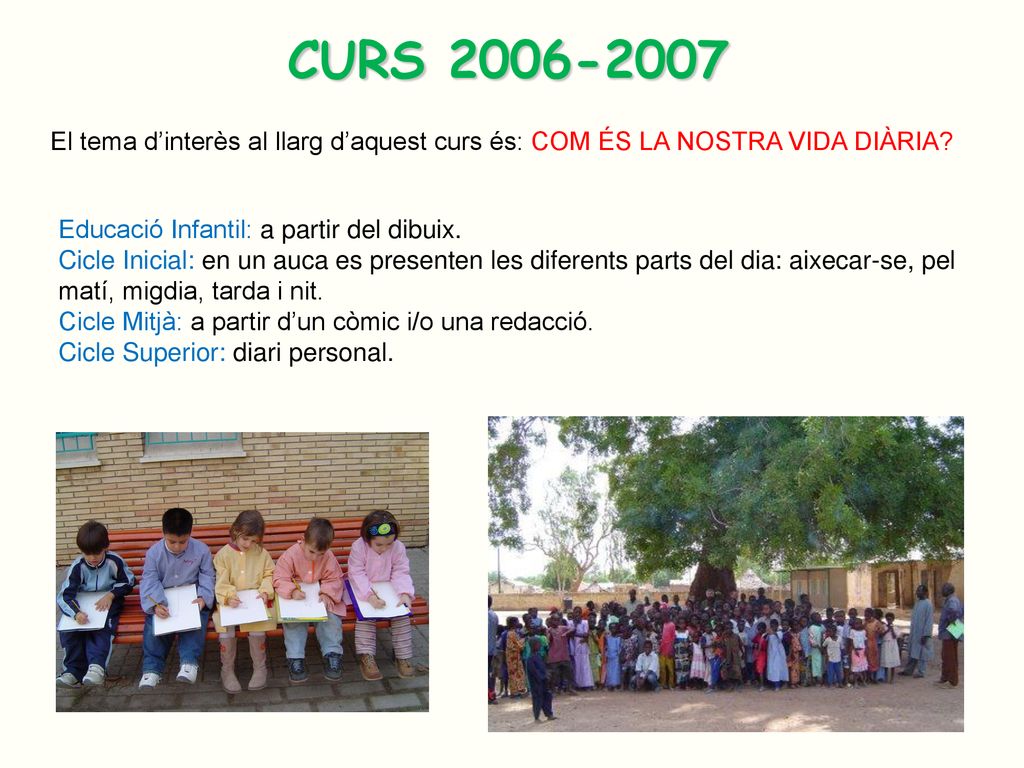 CURS El tema d’interès al llarg d’aquest curs és: COM ÉS LA NOSTRA VIDA DIÀRIA Educació Infantil: a partir del dibuix.