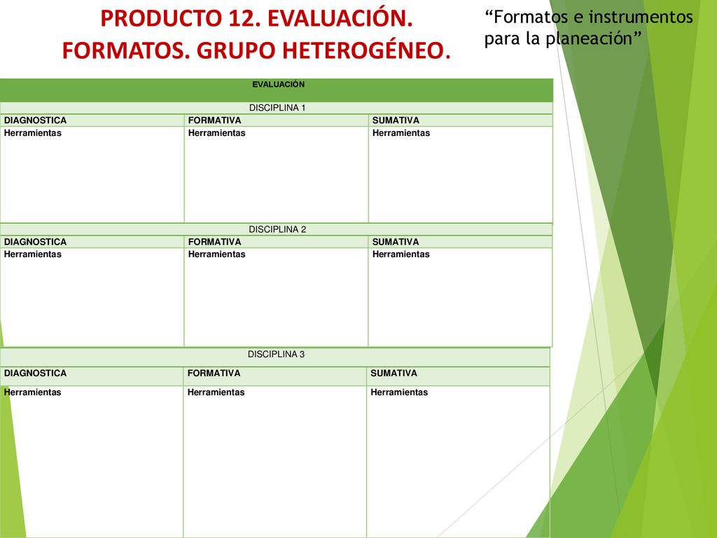PRODUCTO 12. EVALUACIÓN. FORMATOS. GRUPO HETEROGÉNEO.