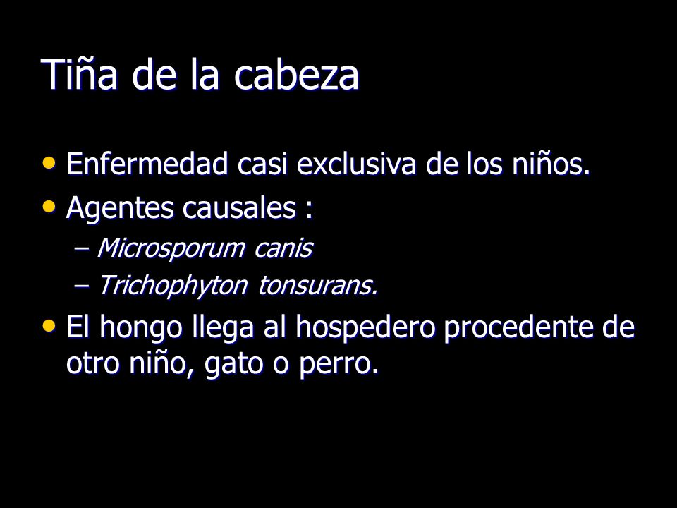Tiña de la cabeza Enfermedad casi exclusiva de los niños.