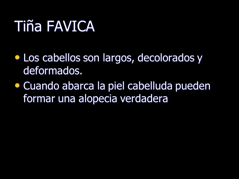 Tiña FAVICA Los cabellos son largos, decolorados y deformados.