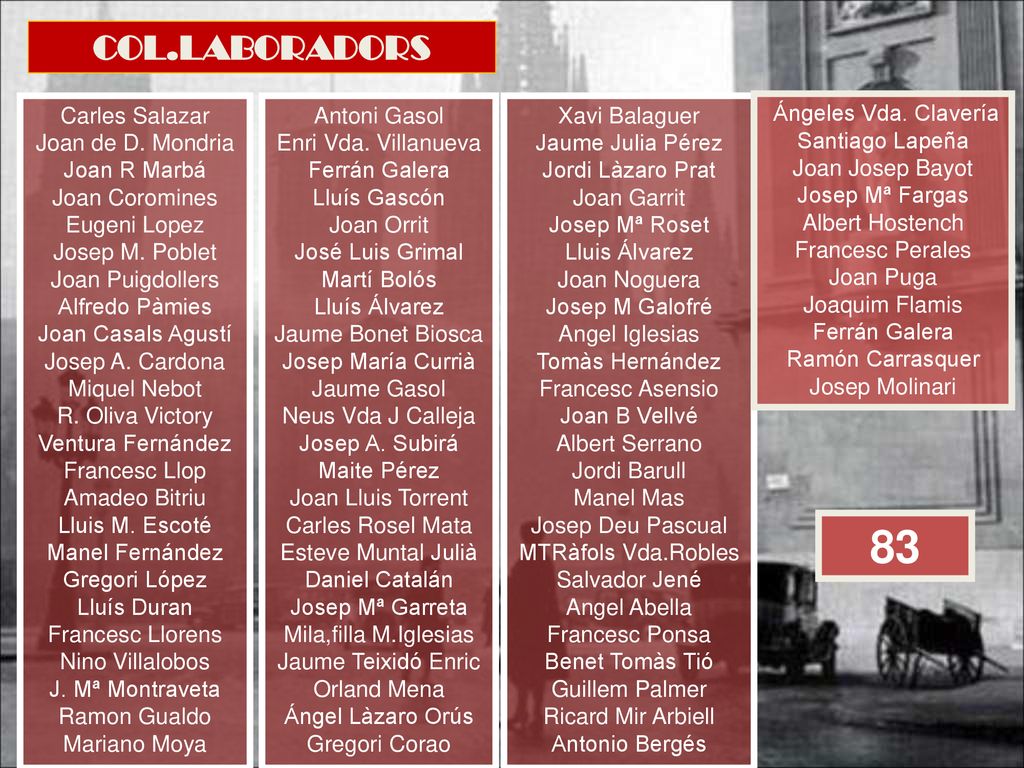 83 COL.LABORADORS Carles Salazar Joan de D. Mondria Joan R Marbá