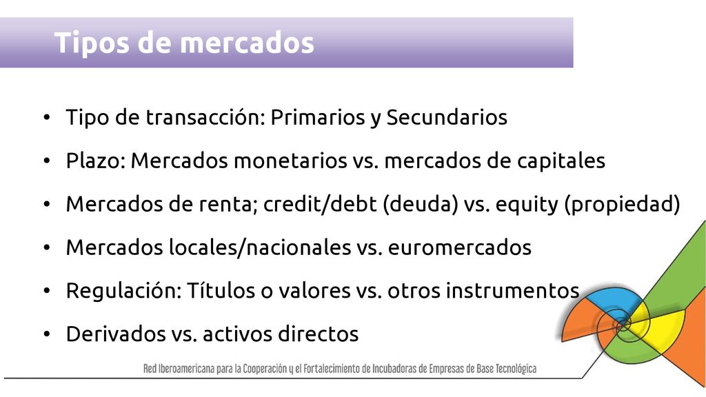 Tipos de mercados Tipo de transacción: Primarios y Secundarios