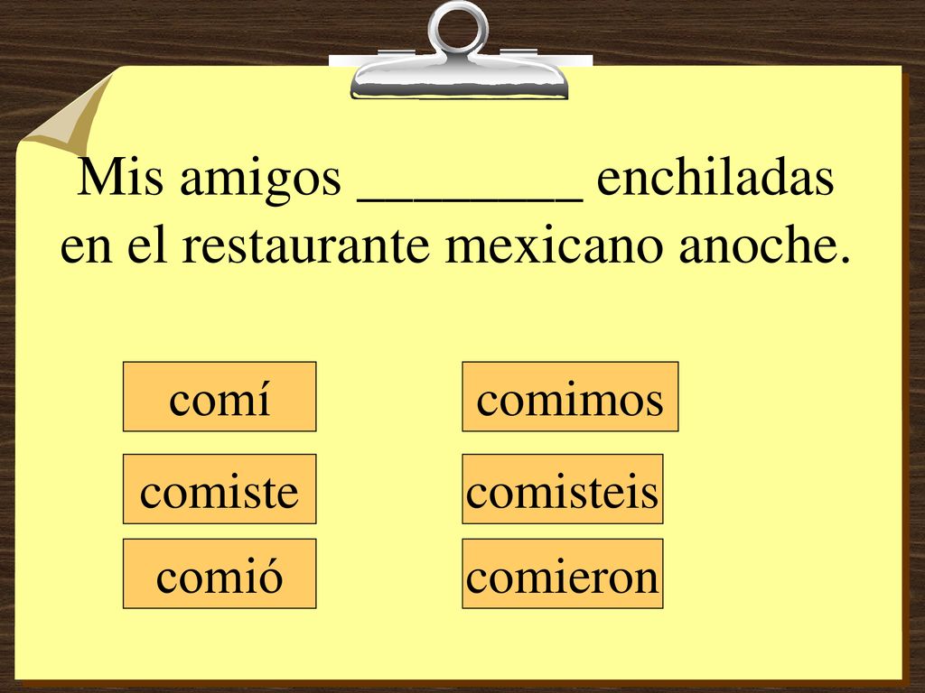 Mis amigos ________ enchiladas en el restaurante mexicano anoche.