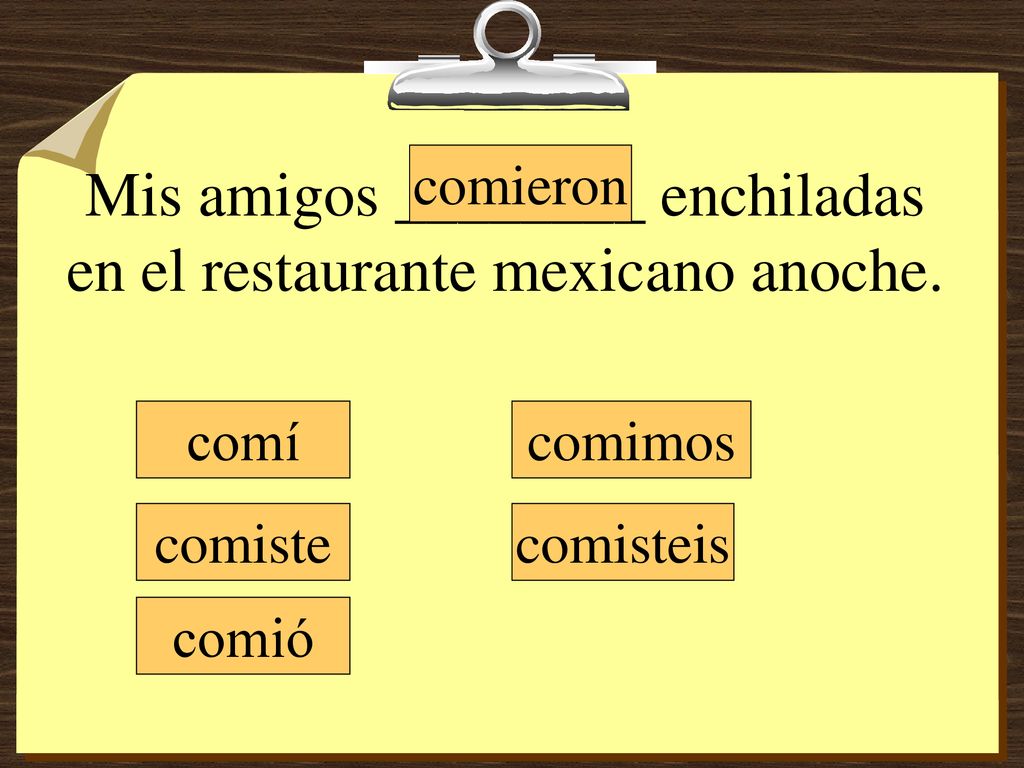 Mis amigos ________ enchiladas en el restaurante mexicano anoche.