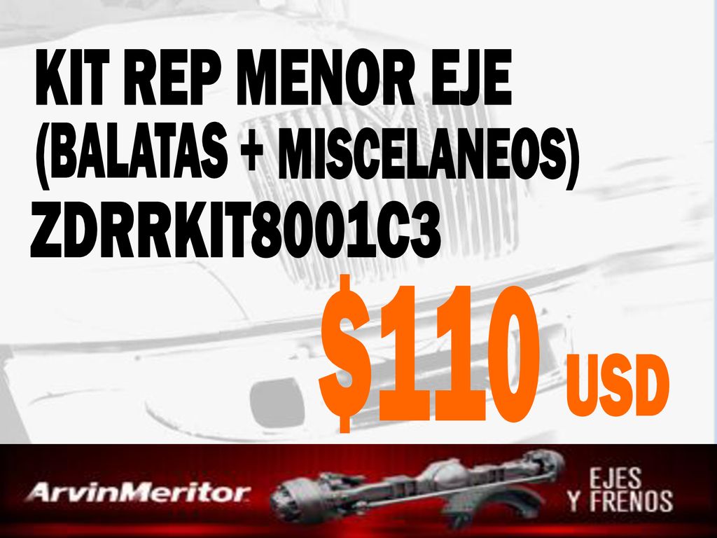 KIT REP MENOR EJE (BALATAS + MISCELANEOS) ZDRRKIT8001C3 $110 USD