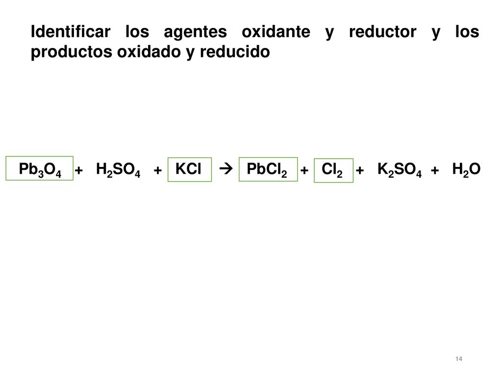Identificar los agentes oxidante y reductor y los productos oxidado y reducido