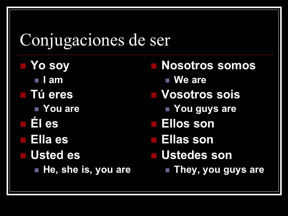 Conjugaciones de ser Yo soy Tú eres Él es Ella es Usted es