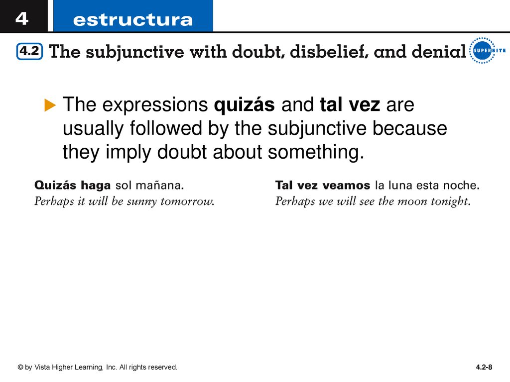 The expressions quizás and tal vez are usually followed by the subjunctive because they imply doubt about something.