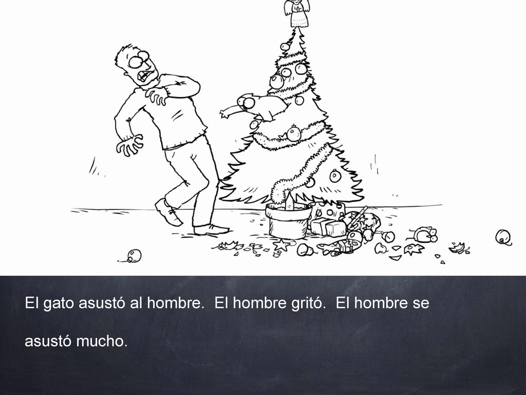 El gato asustó al hombre. El hombre gritó. El hombre se asustó mucho.