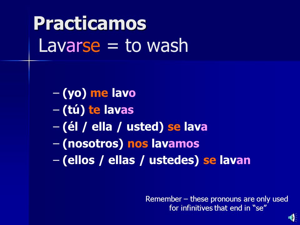 Practicamos Lavarse = to wash