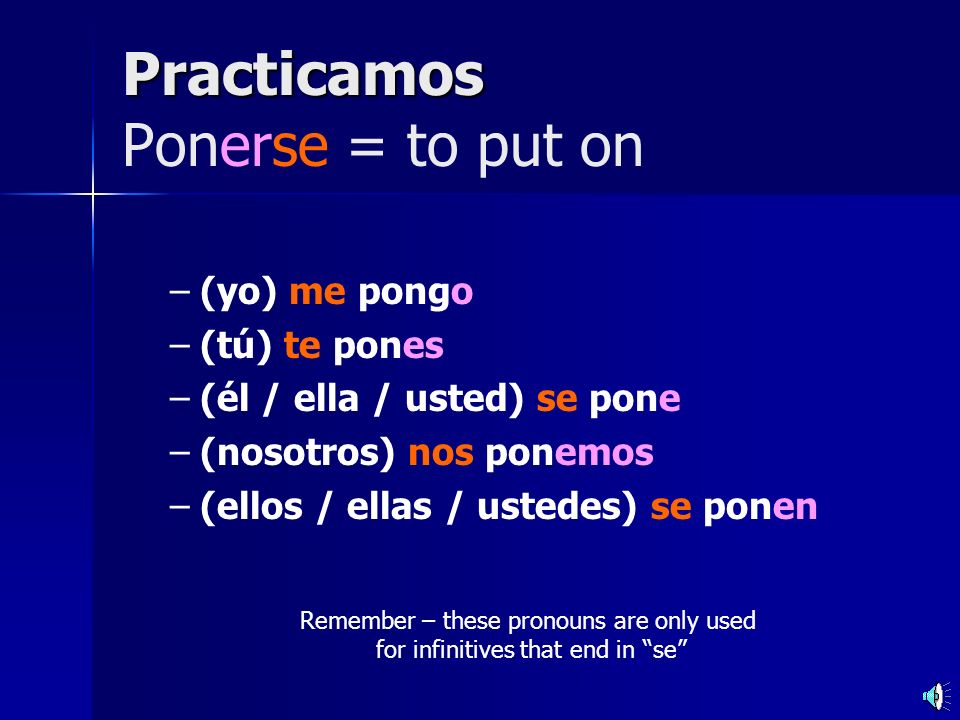 Practicamos Ponerse = to put on
