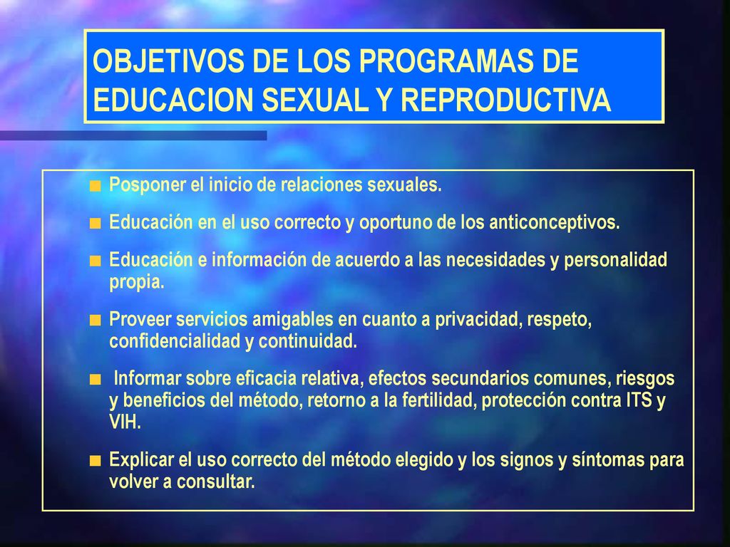 OBJETIVOS DE LOS PROGRAMAS DE EDUCACION SEXUAL Y REPRODUCTIVA